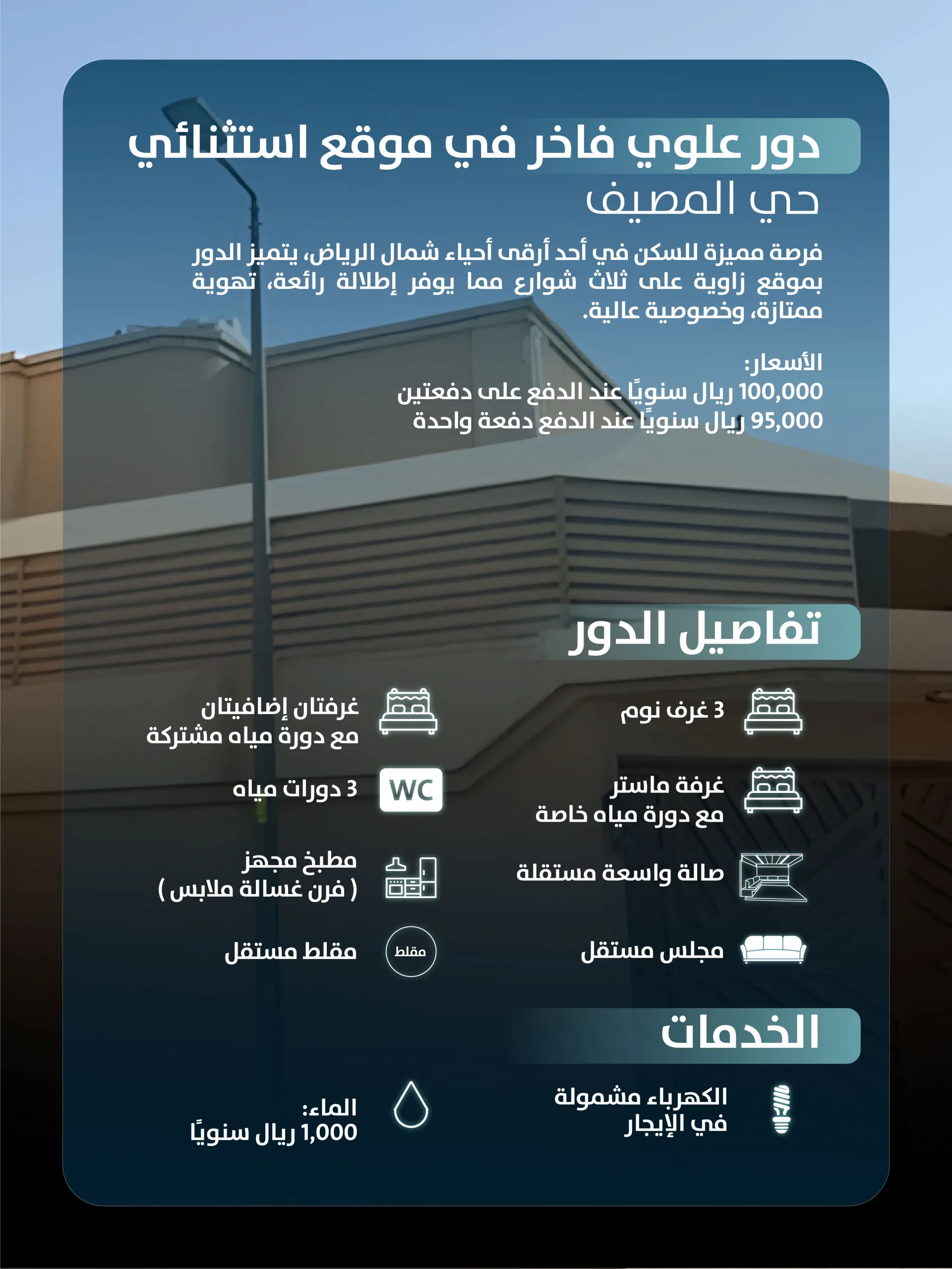 دور علوي فاخر في شارع الرقعى - حي المصيف (الرياض)