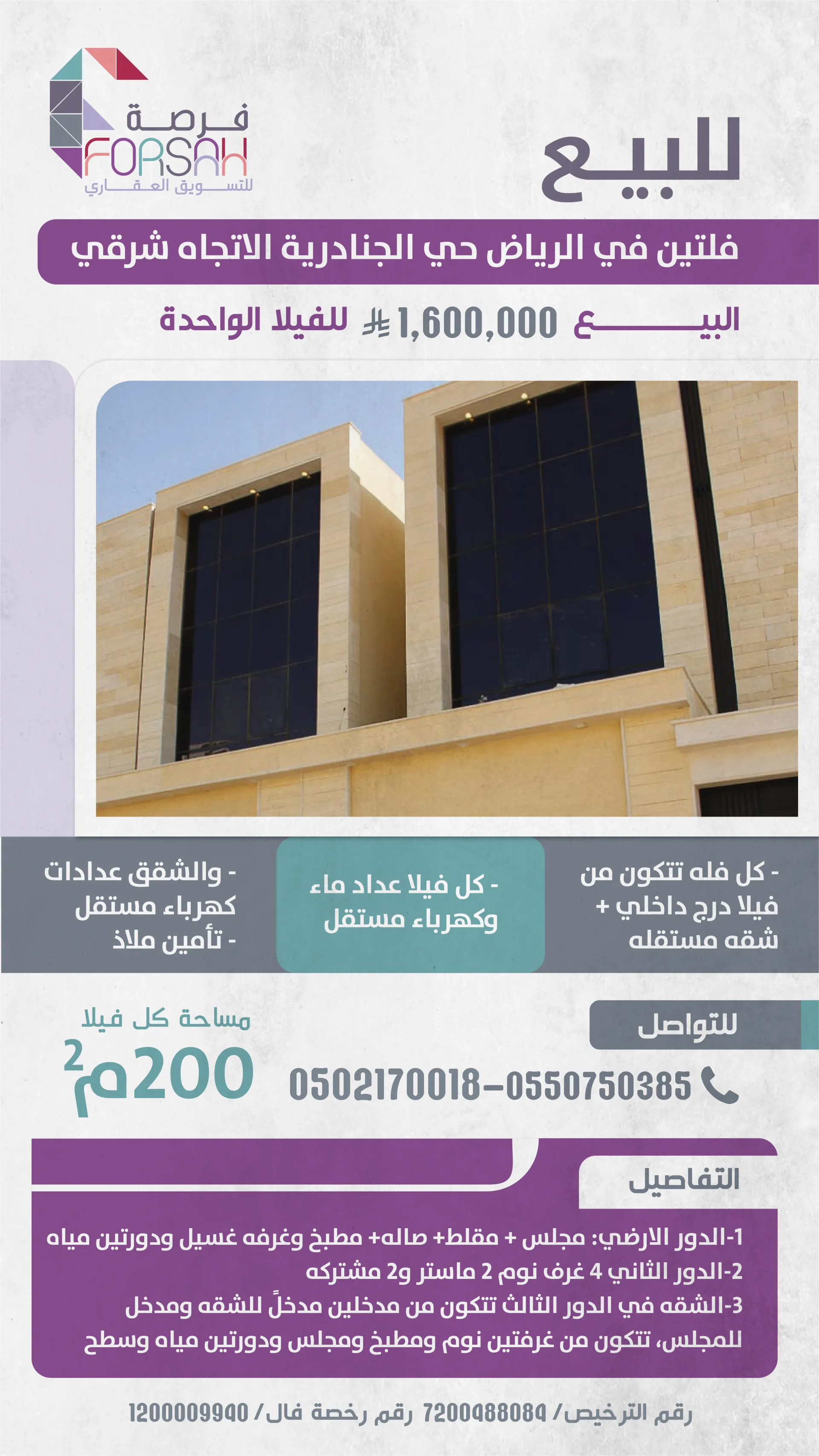 فلتين للبيع في حي الجنادرية - الرياض
